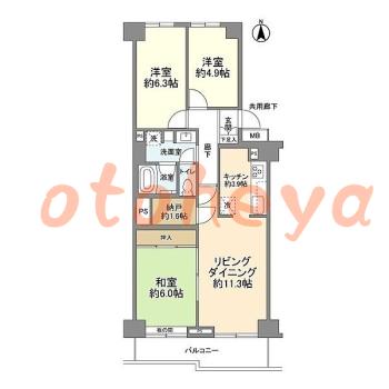 楽器可の賃貸物件 3 LDK 12.9万円の図面１