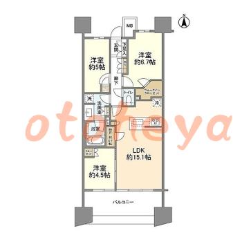防音室のある楽器可 賃貸物件 3 LDK 23万円の図面１