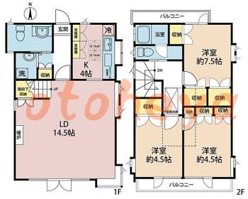 防音室のある楽器可 賃貸物件 3 LDK 15.5万円の図面１