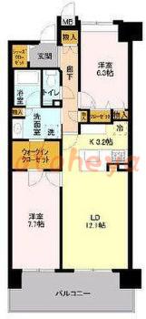 防音室のある楽器可 賃貸物件 2 LDK 16.9万円の図面１