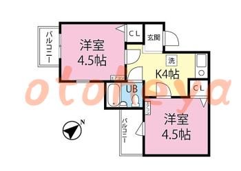 防音室のある楽器可 賃貸物件 2 K 5万円の図面１