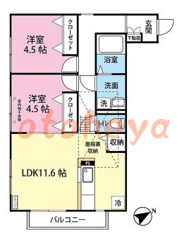 防音室のある楽器可 賃貸物件 2 LDK 11.5万円の図面１
