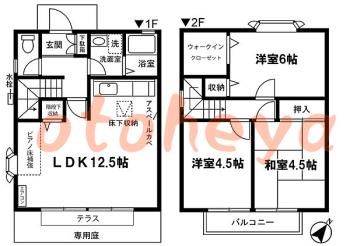 防音室のある楽器可 賃貸物件 3 LDK 13.5万円の図面１
