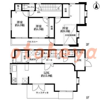 楽器可の賃貸物件 3 LDK 27万円の図面１