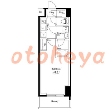 楽器可の賃貸物件 1 K 9.2万円の図面１