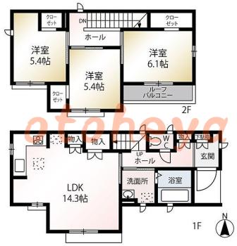 楽器可の賃貸物件 3 LDK 24.3万円の図面１