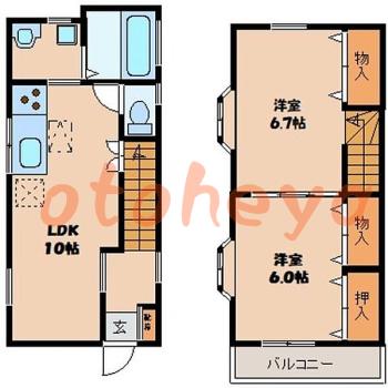 防音室のある楽器可 賃貸物件 2 LDK 10.5万円の図面１