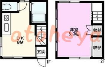防音室のある楽器可 賃貸物件 2 DK 7.98万円の図面１