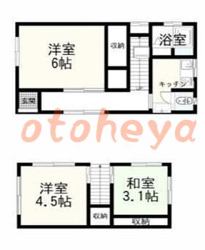 楽器可の賃貸物件 3 K 8.5万円の図面１
