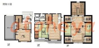 楽器可の賃貸物件 3 LDK 13.1万円の図面１