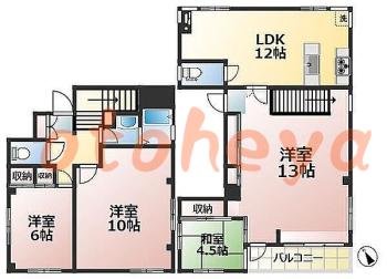防音室のある楽器可 賃貸物件 4 LDK 40万円の図面１
