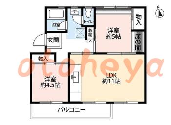 防音室のある楽器可 賃貸物件 2 LDK 6.2万円の図面１