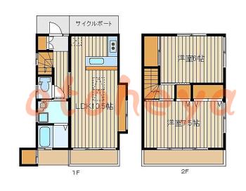 防音室のある楽器可 賃貸物件 2 LDK 8.5万円の図面１