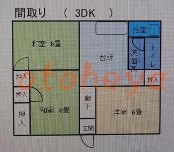 防音室のある楽器可 賃貸物件 3 DK 5.3万円の図面１
