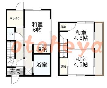 防音室のある楽器可 賃貸物件 3 K 5.8万円の図面１