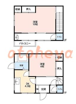 防音室のある楽器可 賃貸物件 2 DK 7.9万円の図面１