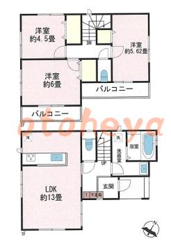 防音室のある楽器可 賃貸物件 3 LDK 13.9万円の図面１