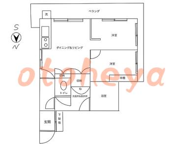 防音室のある楽器可 賃貸物件 2 LDK 14万円の図面１