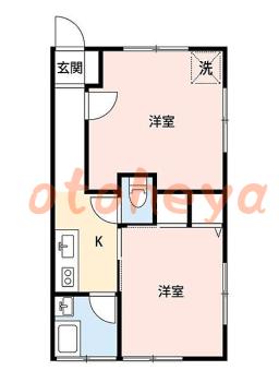 防音室のある楽器可 賃貸物件 2 K 8.8万円の図面１
