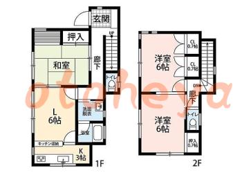 防音室のある楽器可 賃貸物件 3 DK 7.5万円の図面１