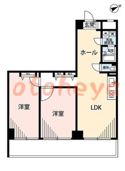 楽器可の賃貸物件 2 LDK 12.5万円の図面１