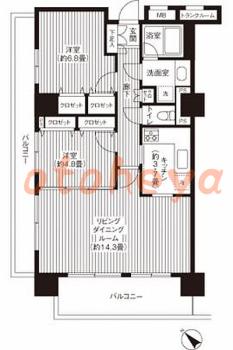 楽器可の賃貸物件 2 LDK 18.7万円の図面１