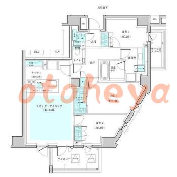 防音室のある楽器可 賃貸物件 3 LDK 46万円の図面１