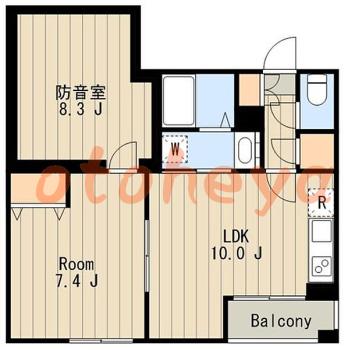 グランド楽器可の賃貸物件 2 LDK 17万円の図面１