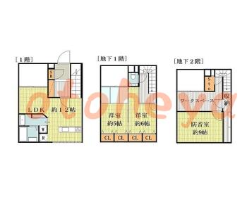 楽器可の賃貸物件 3 LDK 95万円の図面１