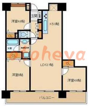 楽器可の賃貸物件 3 LDK 18.1万円の図面１