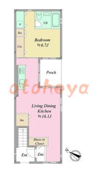 楽器可の賃貸物件 1 LDK 26万円の図面１
