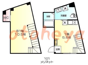 楽器可の賃貸物件 1 DK 16.5万円の図面１