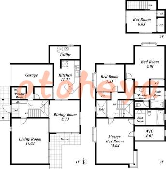 楽器可の賃貸物件 4LDK 80万円の図面１