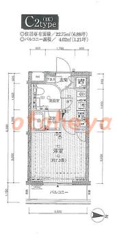 楽器可の賃貸物件 1 K 7.5万円の図面１