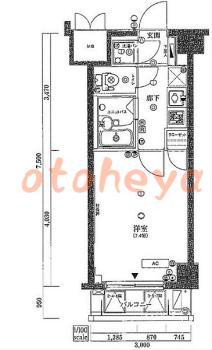 tokyo23物件 1 K 9万円の図面１
