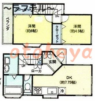楽器可の賃貸物件 2 DK 6.8万円の図面１