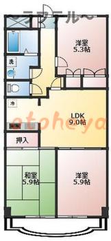 防音室のある楽器可 賃貸物件 3 DK 8.8万円の図面１
