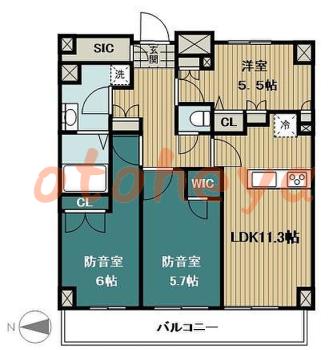 楽器可の賃貸物件 3 LDK 20.5万円の図面１