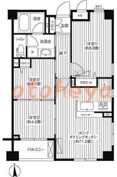 防音室のある楽器可 賃貸物件 3 LDK 14.7万円の図面１