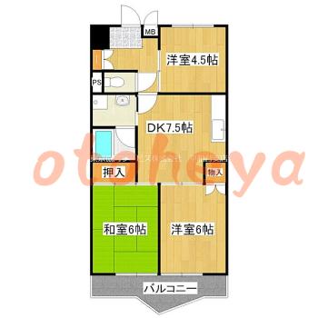 楽器可の賃貸物件 3 DK 11.5万円の図面１