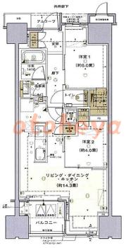 楽器可の賃貸物件 2 LDK 27万円の図面１