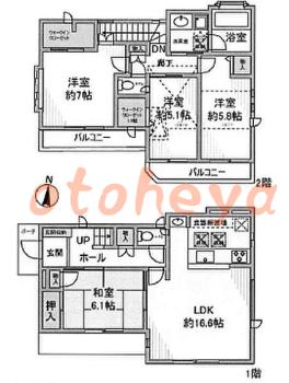 楽器可の賃貸物件 4 LDK 29.5万円の図面１