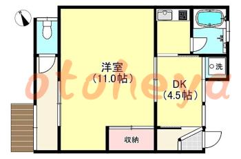 楽器可の賃貸物件 1 DK 6.5万円の図面１