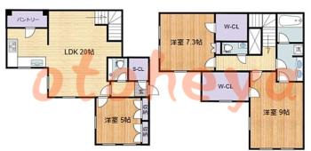 グランドピアノ可の賃貸物件 3 LDK 33.5万円の図面１