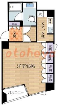 楽器可の賃貸物件 1 K 14.5万円の図面１
