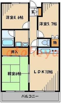楽器可の賃貸物件 3 LDK 11.2万円の図面１