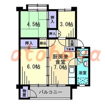 楽器可の賃貸物件 2 SDK 6.5万円の図面１