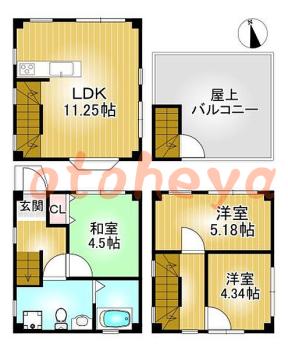 グランドピアノ可の賃貸物件 3 LDK 18.9万円の図面１