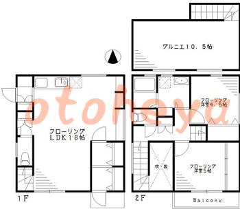 防音室のある楽器可 賃貸物件 2 LDK 30万円の図面１