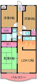 楽器可の賃貸物件 3 LDK 9.2万円の図面１